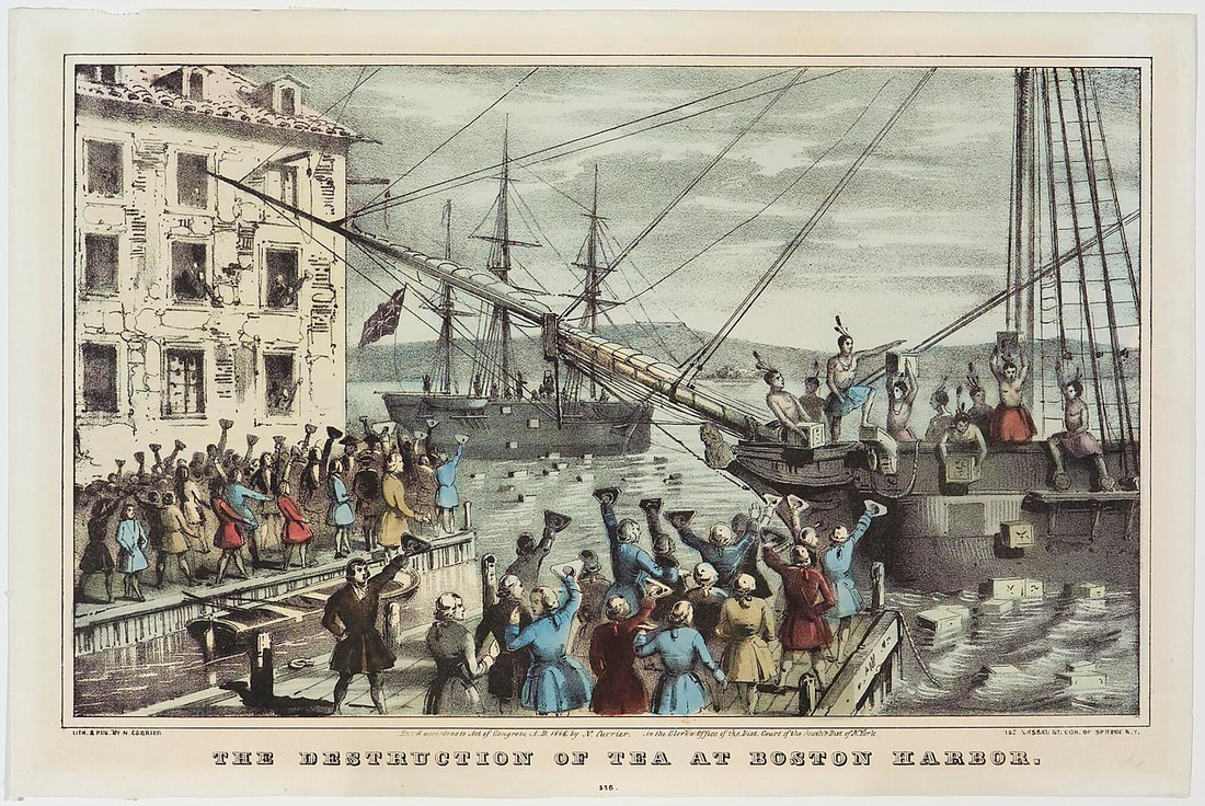 The Destruction of Tea at Boston Harbor by Nathaniel Currier (1846)